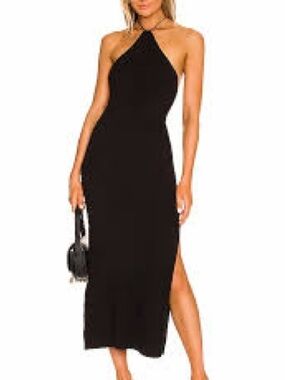Free People Black Halter Midi Dress with Side Slit
